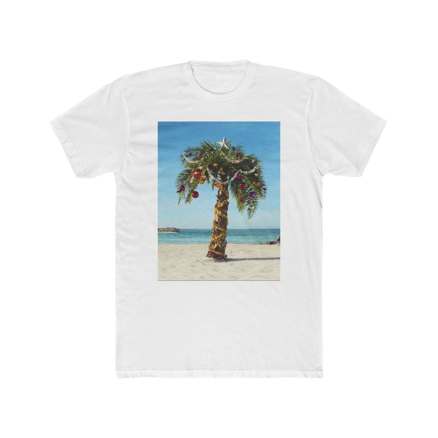 Christmas Lifes A Beach  T-shirt palm tree Florida vacation Men's Cotton Crew