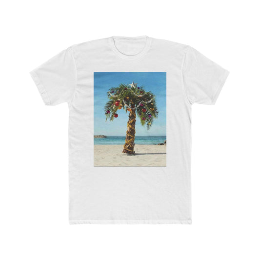 Christmas Lifes A Beach  T-shirt palm tree Florida vacation Men's Cotton Crew