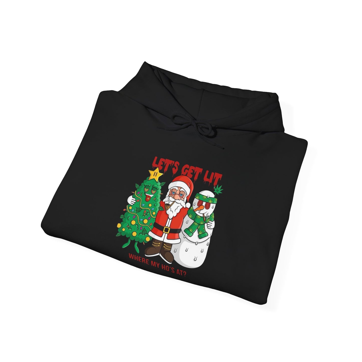 Lets Get Lit Santa Funny Graphic Hoodie NEW Unisex Heavy Blend Hooded Sweatshirt