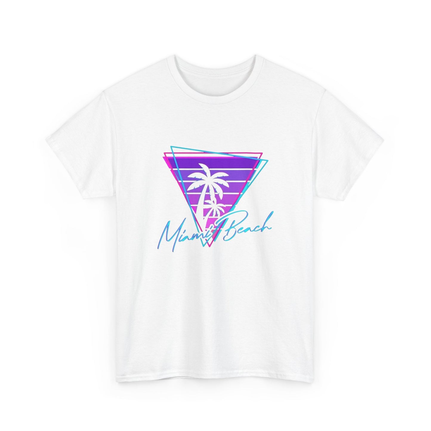 Miami Beach Logo Retro Neon Graphic T Shirt ALL SIZES Tee Unisex Heavy Cotton
