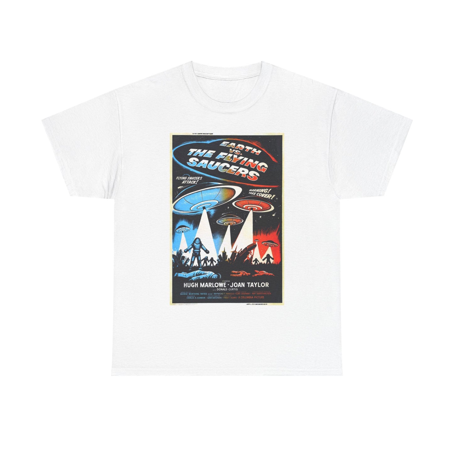 Earth vs Flying Saucers Tshirt Vintage Movie Poster Unisex Heavy Cotton Tee