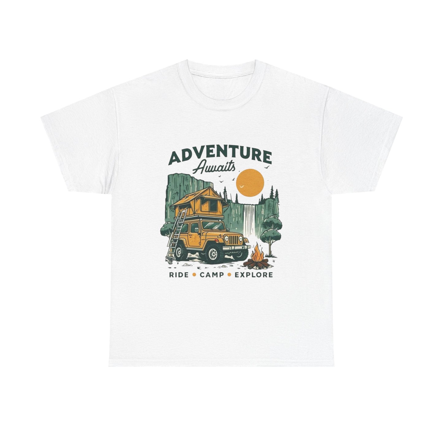 Adventure Awaits Camping Graphic T Shirt Unisex Heavy Cotton Tee