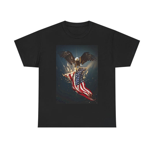 American flag T-shirt Bald eagle birds patriotic graphic Unisex Heavy Cotton Tee