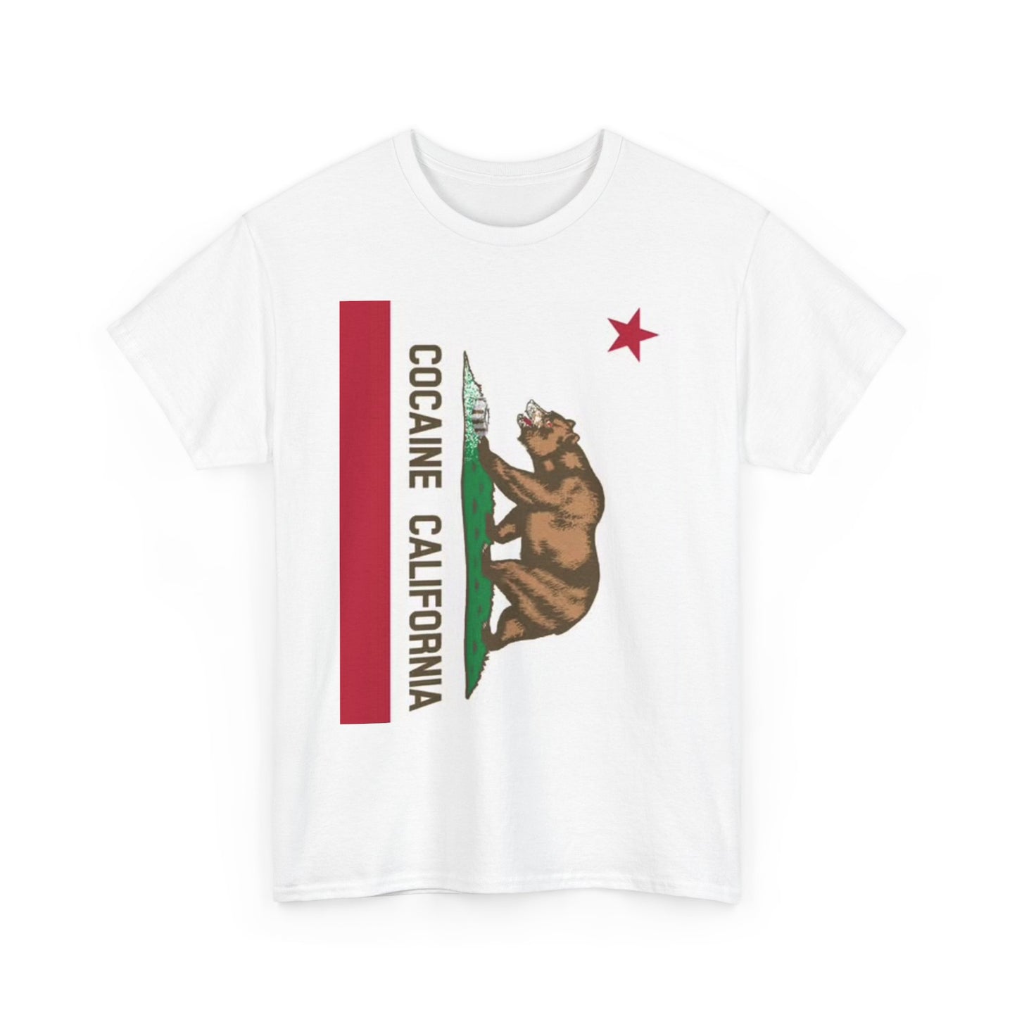 Cocaine California Graphic T Shirt Funny Flag Bear Jokes Unisex Heavy Cotton Tee