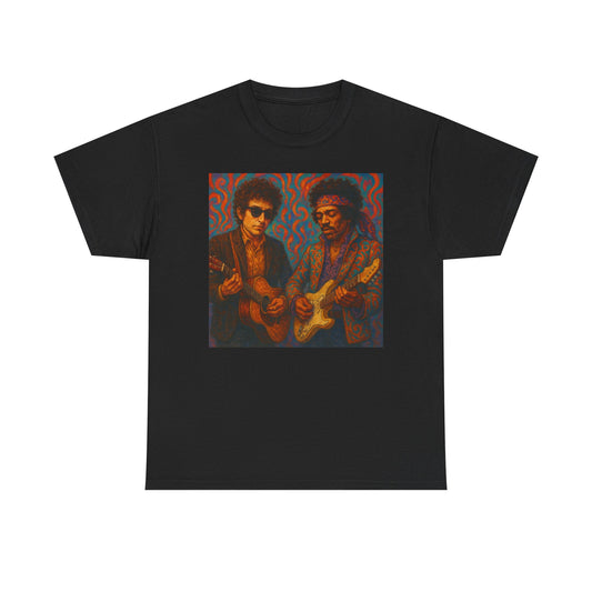 Bob Dylan And Jimi Hendrix Graphic T Shirt Vintage Retro Unisex Heavy Cotton Tee