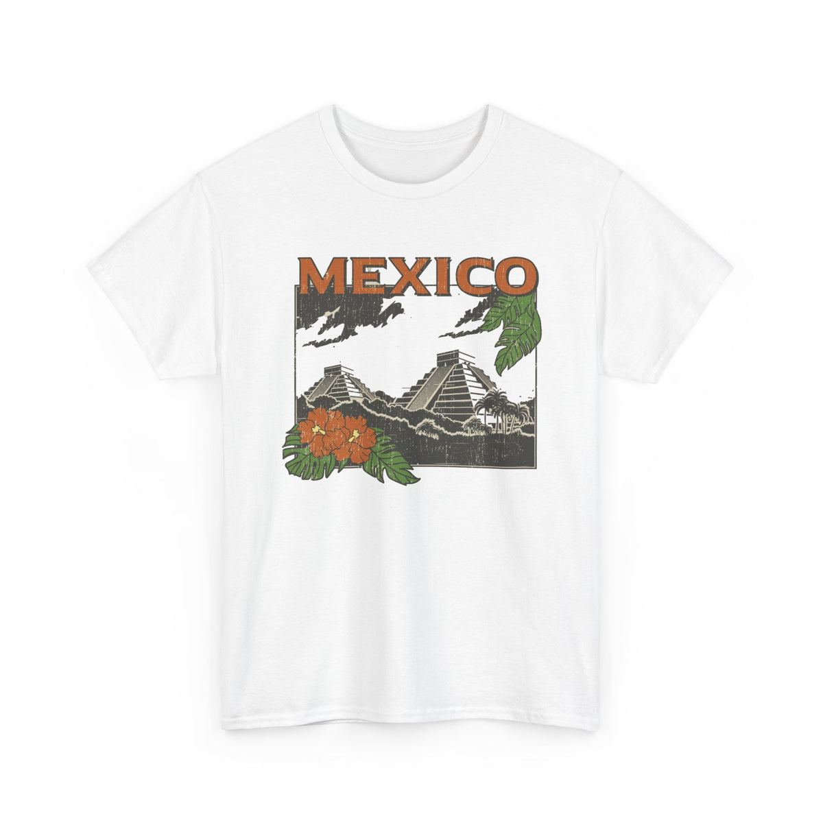 Mexico Pyramids and Tropical Flowers T-Shirt Men's Graphic Tee