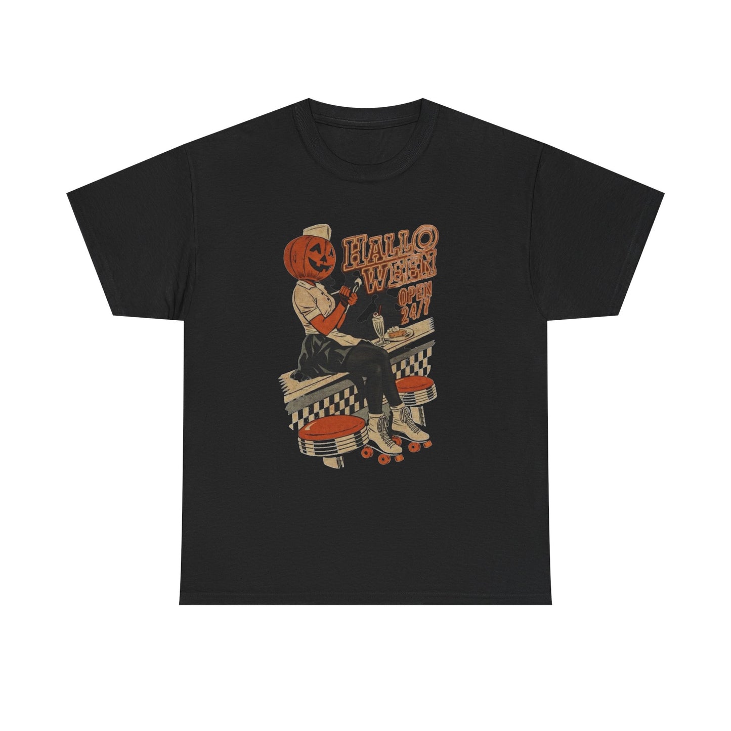 Halloween Open 24/7 Spooky Retro Graphic T Shirt Regular Men's Heavy Cotton Tee
