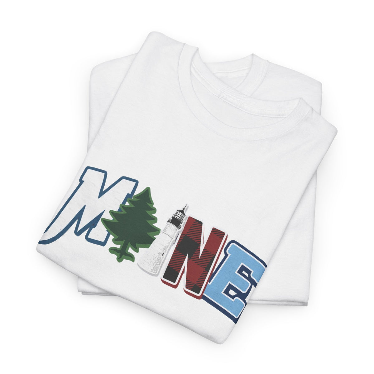 Maine Typography Tee | State Outline, Pine Tree, Lighthouse Men's Graphic T Shirt