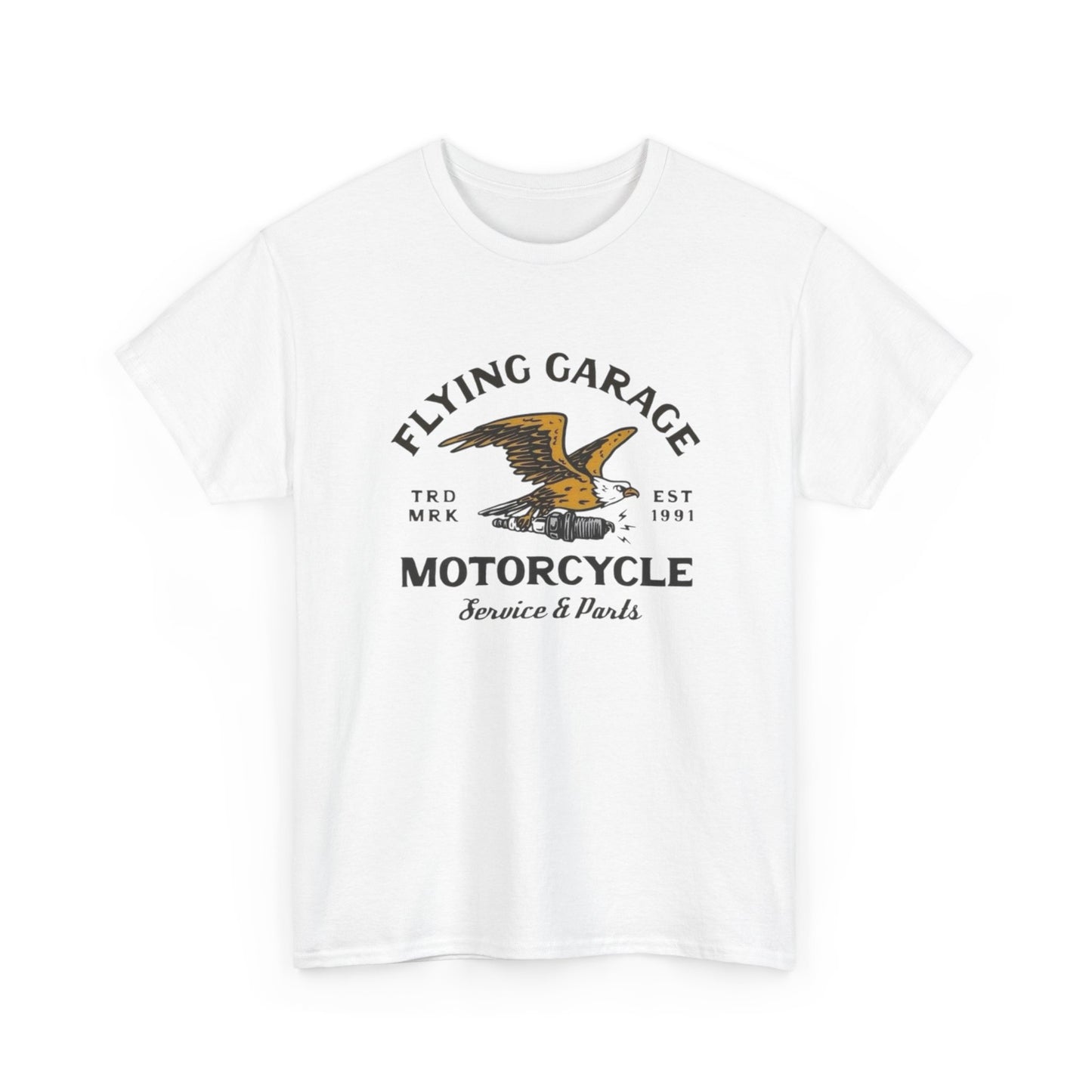 Flying Garage Motorcycles Graphic T Shirt Unisex Heavy Cotton Tee