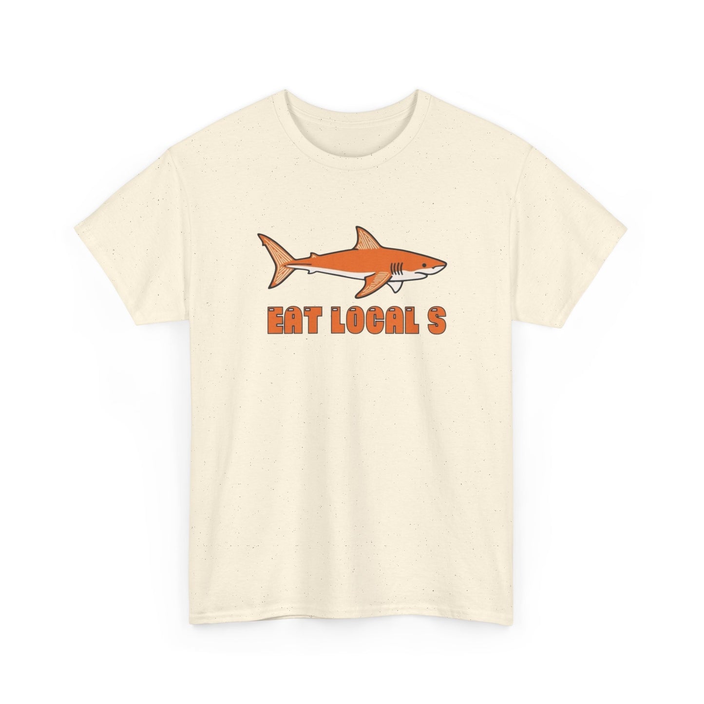 Eat Locals Funny Shark Graphic T Shirt NEW Vintage Adult Unisex Heavy Cotton Tee