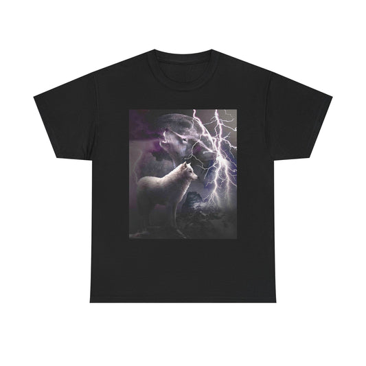 Wolf Lightning Strikes Graphic T Shirt Retro Howling Unisex Heavy Cotton Tee