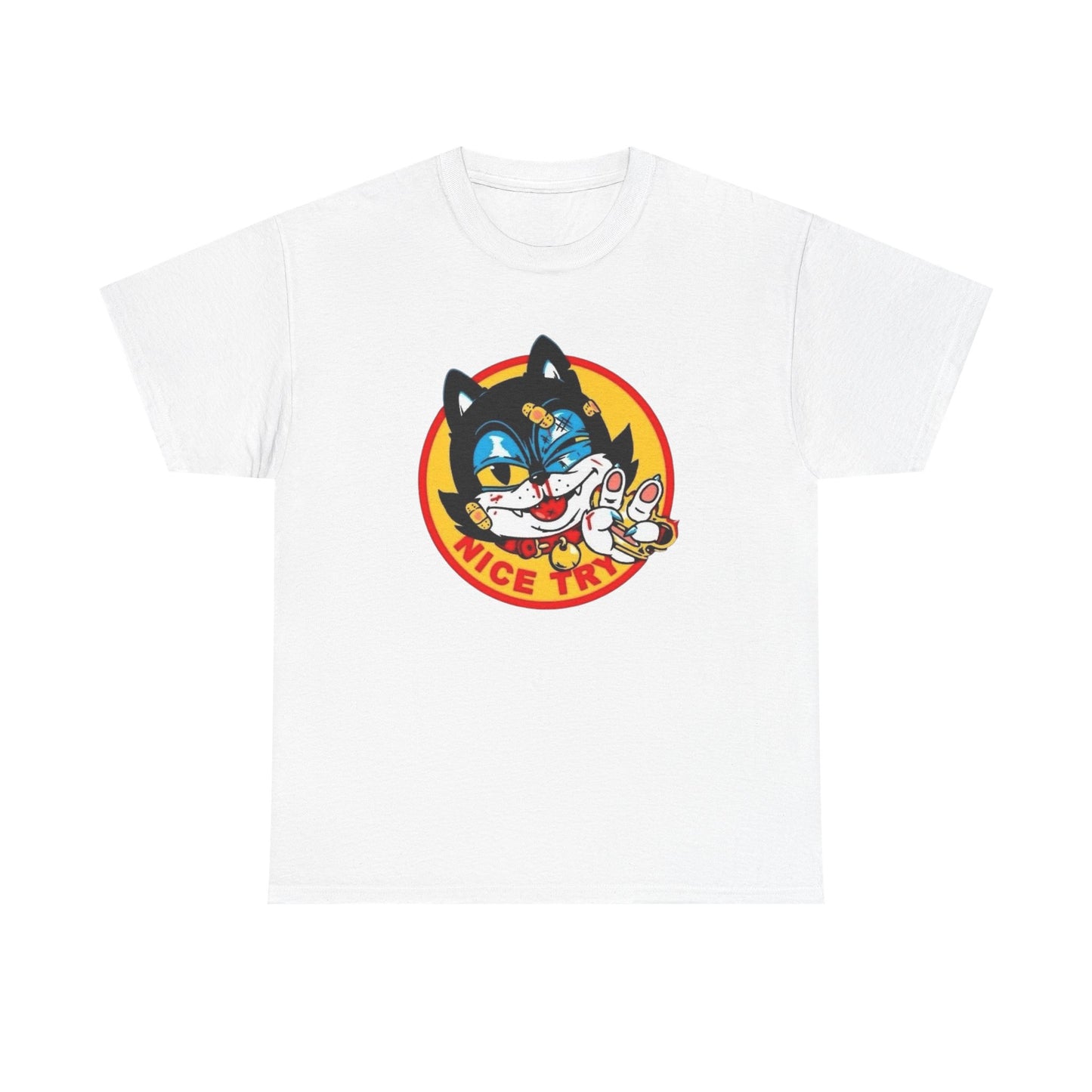 Nice Try Kitty Funny Cat Graphic T-Shirt Unisex Heavy Cotton Tee Gift