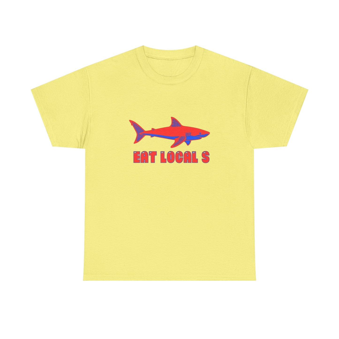 Eat Locals Funny Shark Graphic T Shirt Heavy Cotton Tee