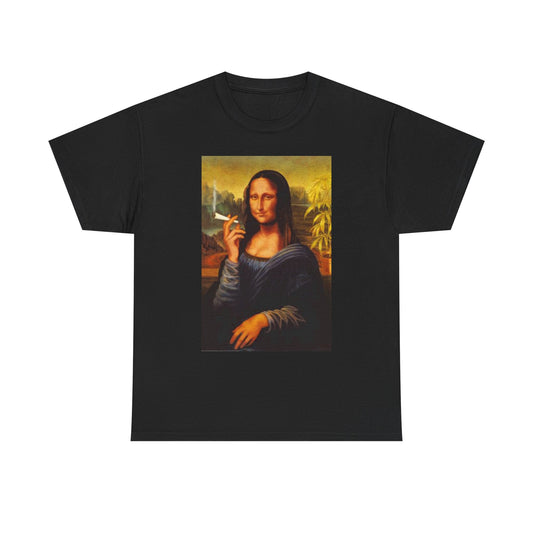 Mona Lisa Smoking Weed T Shirt Funny Painting Unisex Heavy Cotton Tee