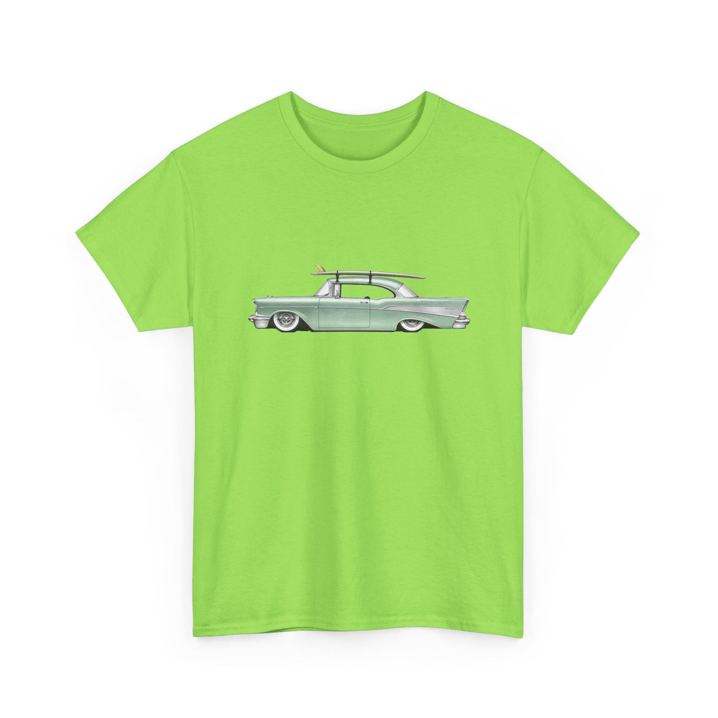 57 Chevy Cruiser Surfer Graphic T Shirt Unisex Heavy Cotton Tee NEW