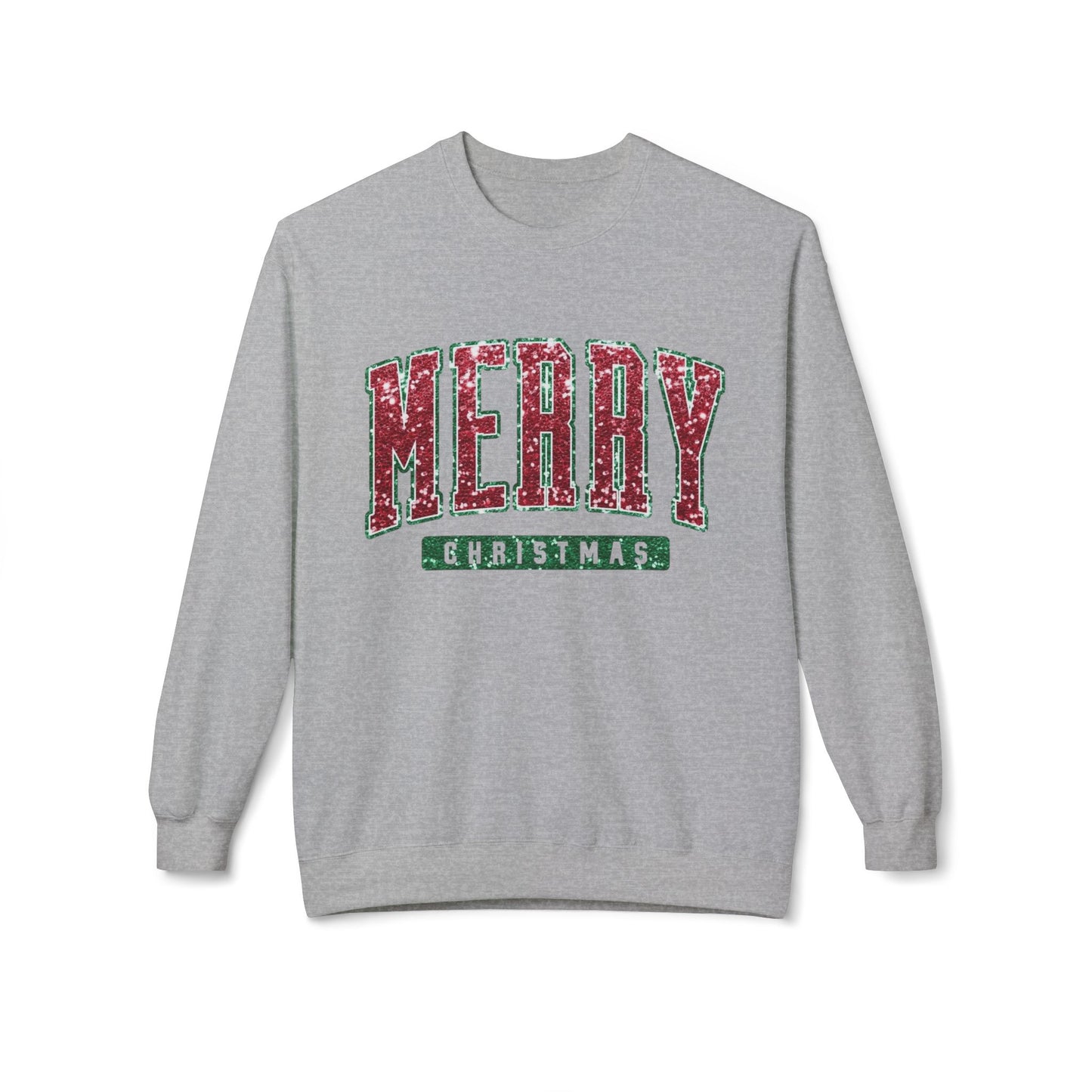 Merry Christmas Glitter Graphic Sweater NEW Unisex Fleece Crewneck Sweatshirt