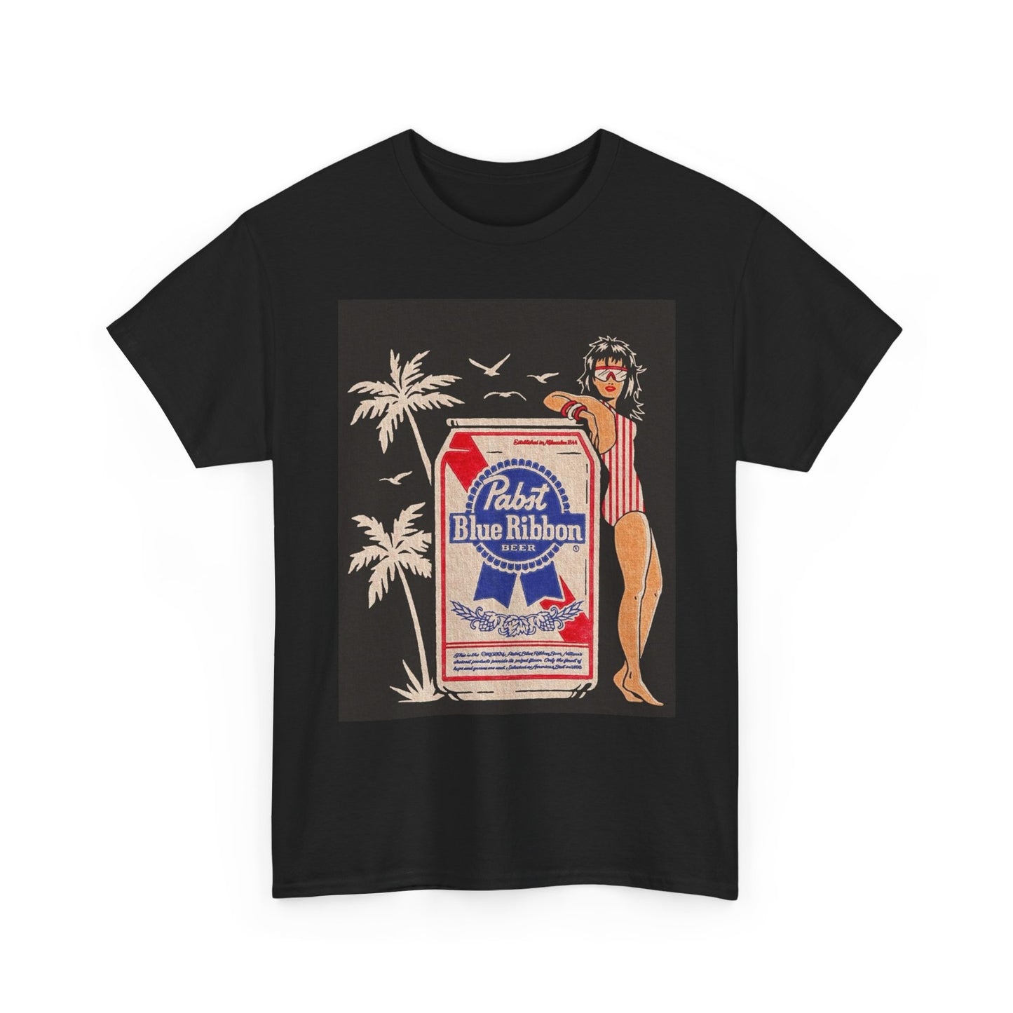Pabst Blue Ribbon Graphic T Shirt Vintage Bikini Unisex Heavy Cotton Tee
