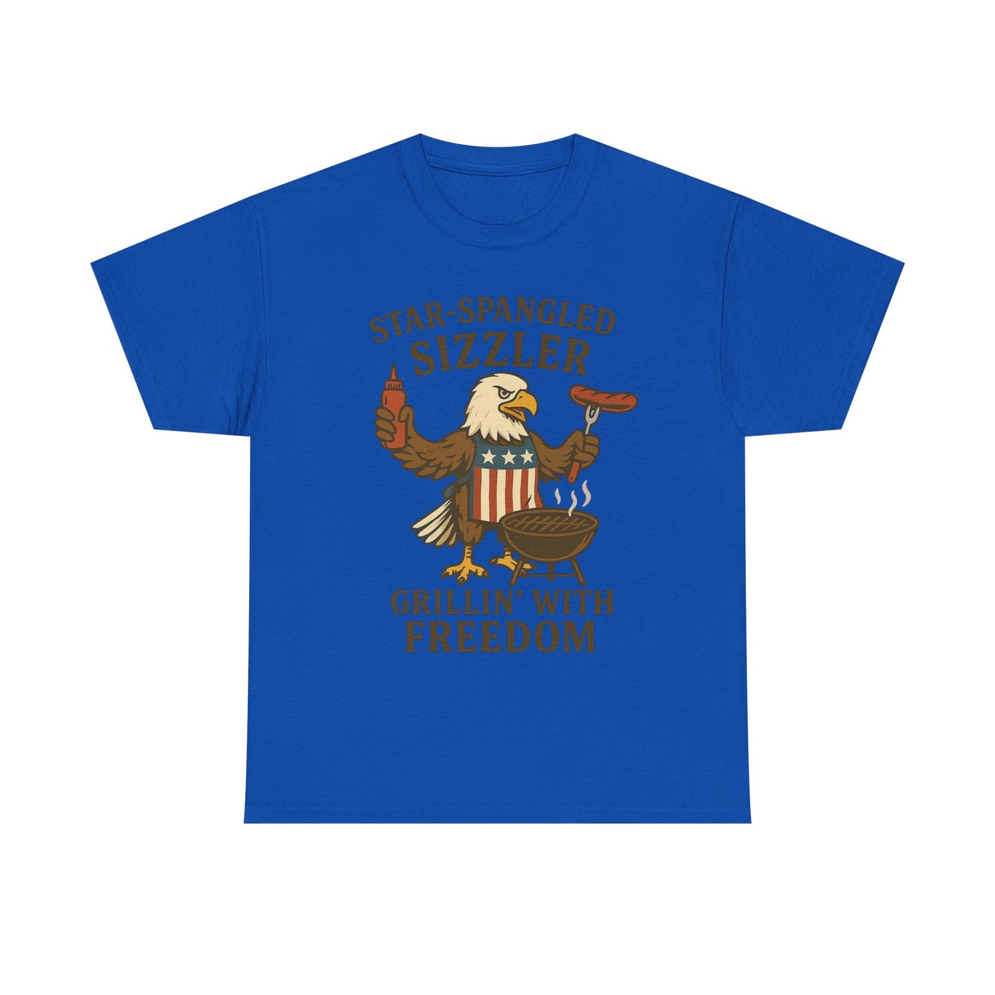 Grilling With Freedom American Flag T Shirt USA Bald Eagle Unisex Heavy Cotton
