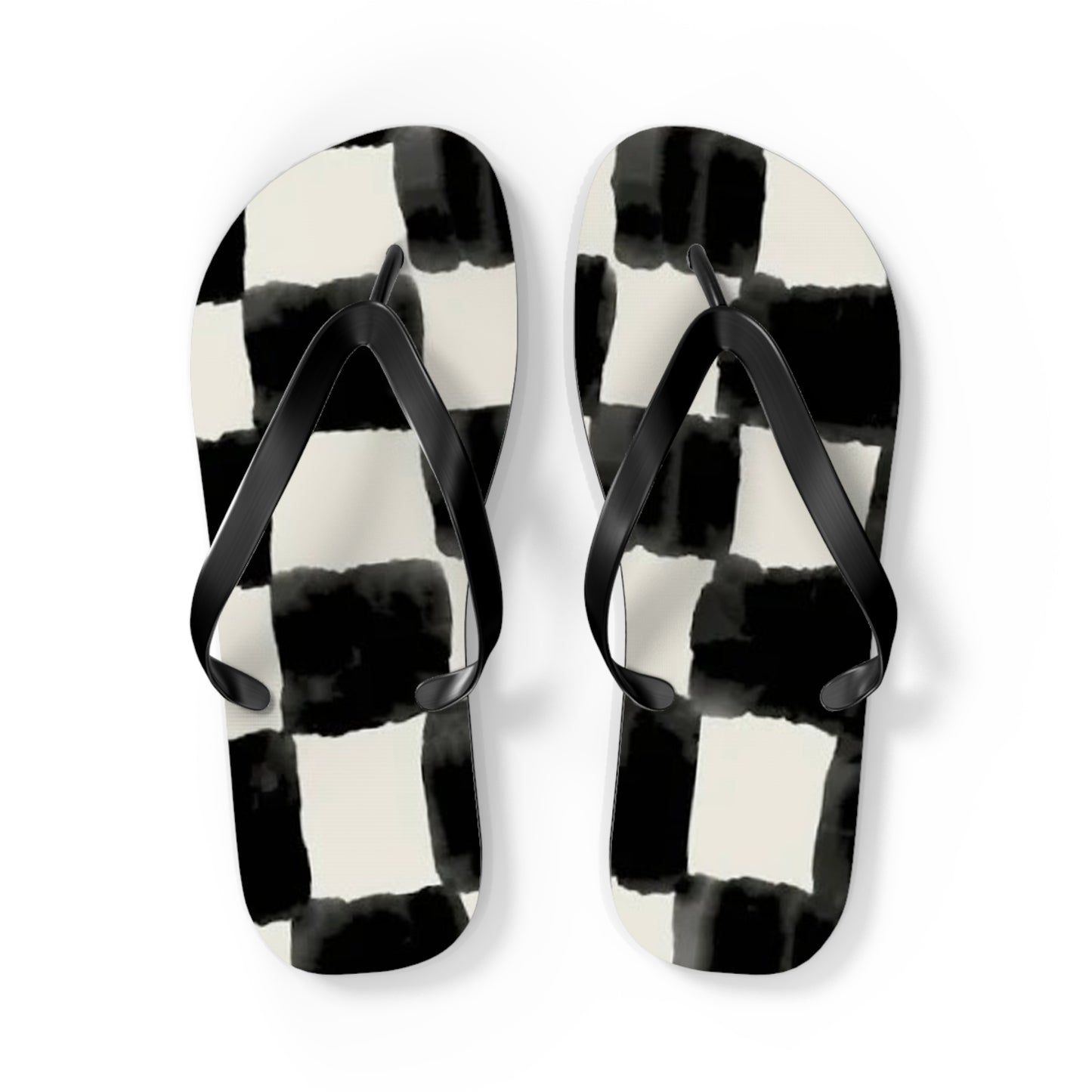 Checkered Black And White Sandals, Beach Shoes, Vacation Flip Flops, Pool Slides
