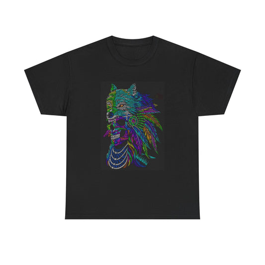 Native American Indian Tshirt Wolf Headdress Pride New Unisex Heavy Cotton Tee