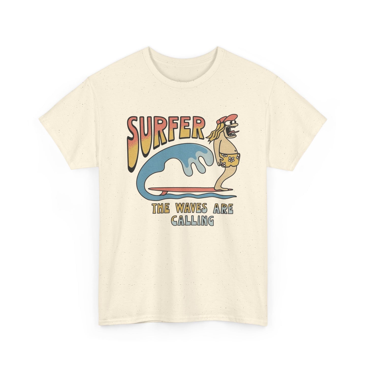 Surfer The Waves Are Calling Graphic T Shirt Unisex Heavy Cotton Tee Gift