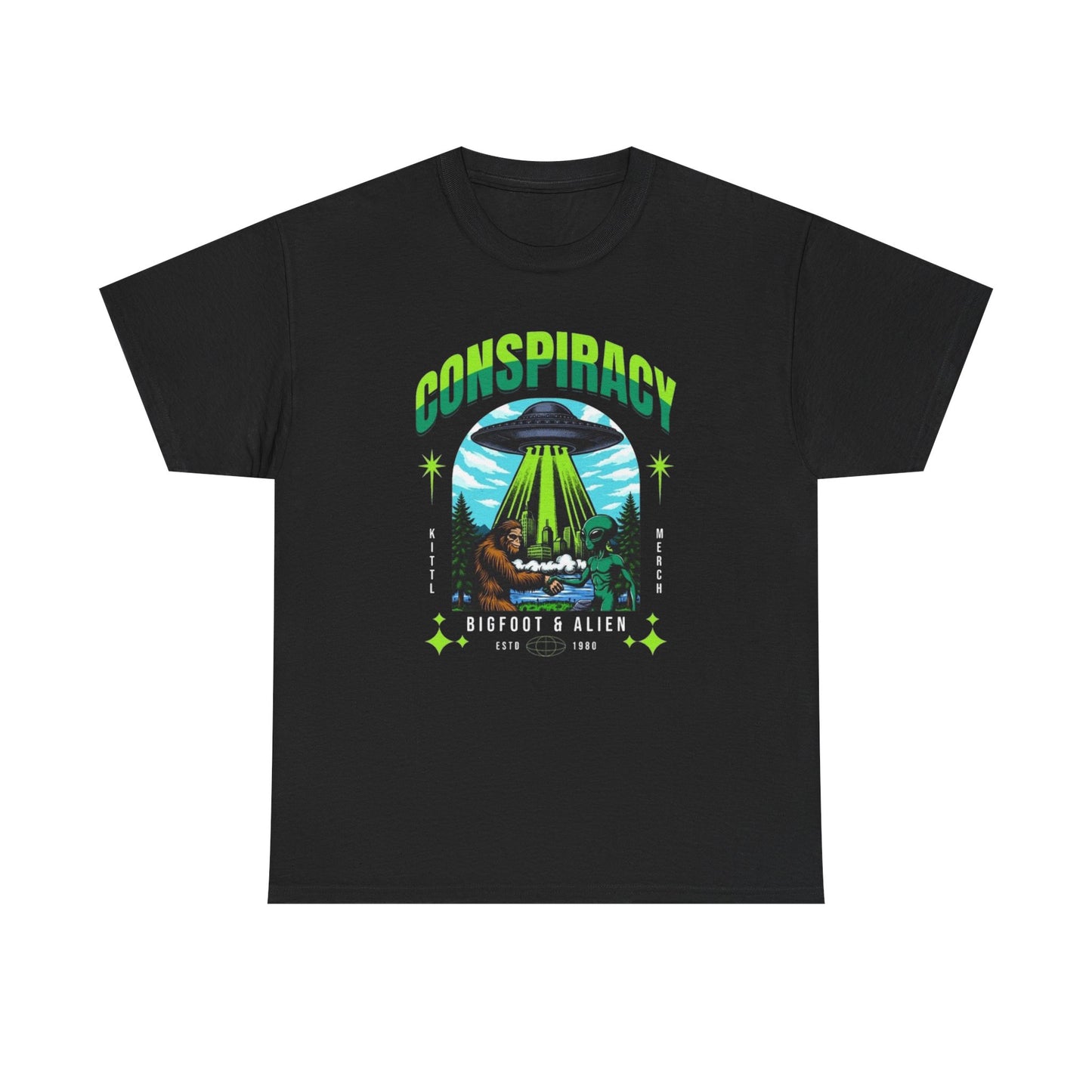 Conspiracy Aliens And Bigfoot Funny Graphic T Shirt NEW S-5XL Heavy Cotton Tee