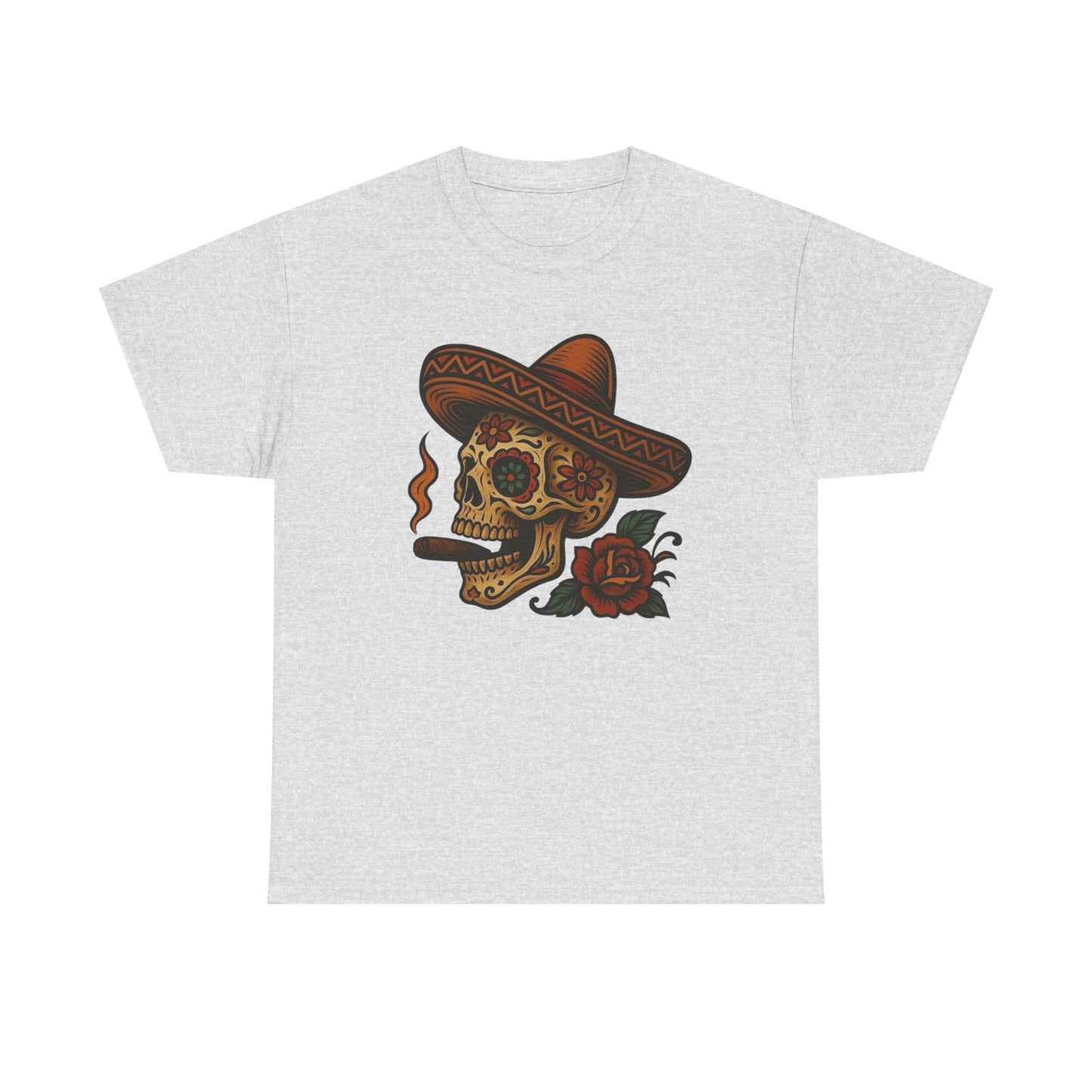 Day Of The Dead Skull Cigar Graphic T-Shirt Unisex Heavy Cotton Tee NEW