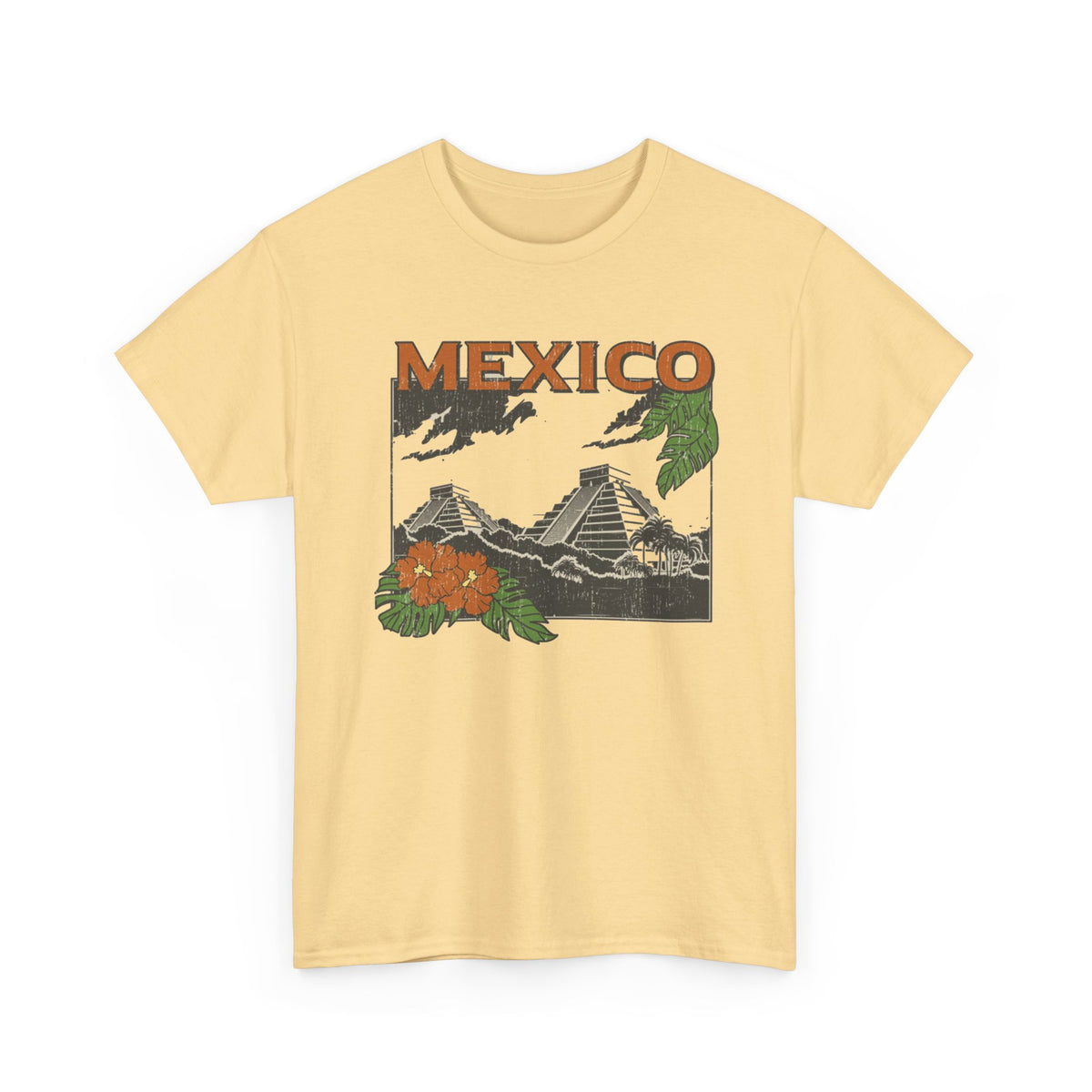 Mexico Pyramids and Tropical Flowers T-Shirt Men's Graphic Tee