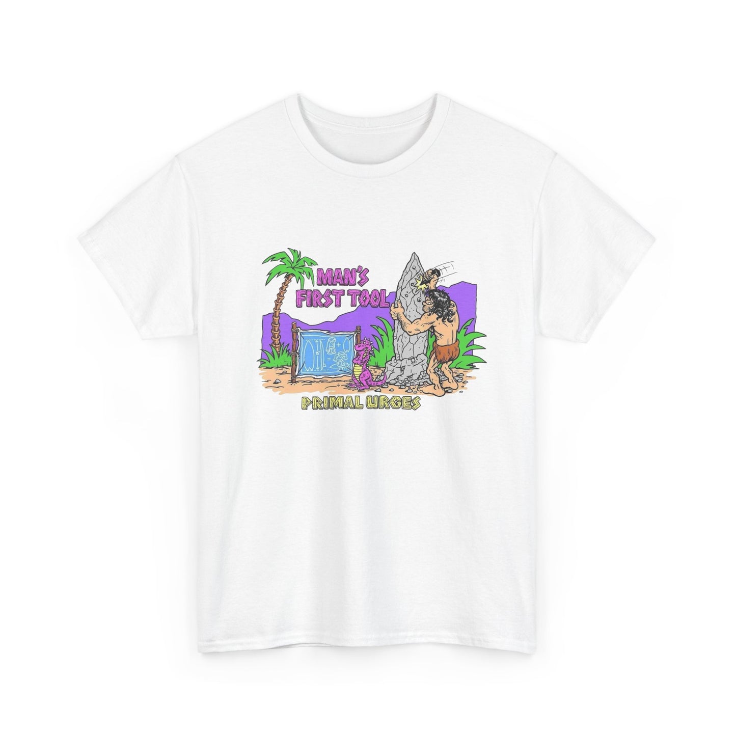 Caveman Surfing Funny Graphic T Shirt Unisex Heavy Cotton Tee Gift