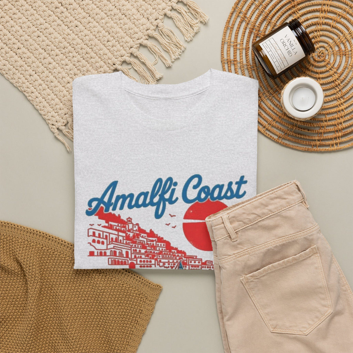 Amalfi Coast Italy Travel Poster Design T-Shirt Men's Graphic Tee