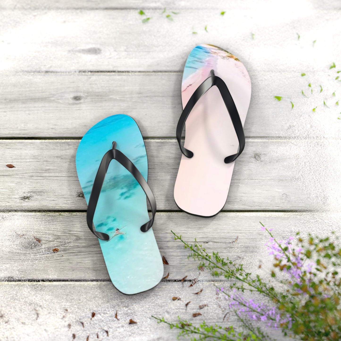 Ocean Beach Graphic Flip Flops, Sandals Slides, Summer Footwear, Brand New