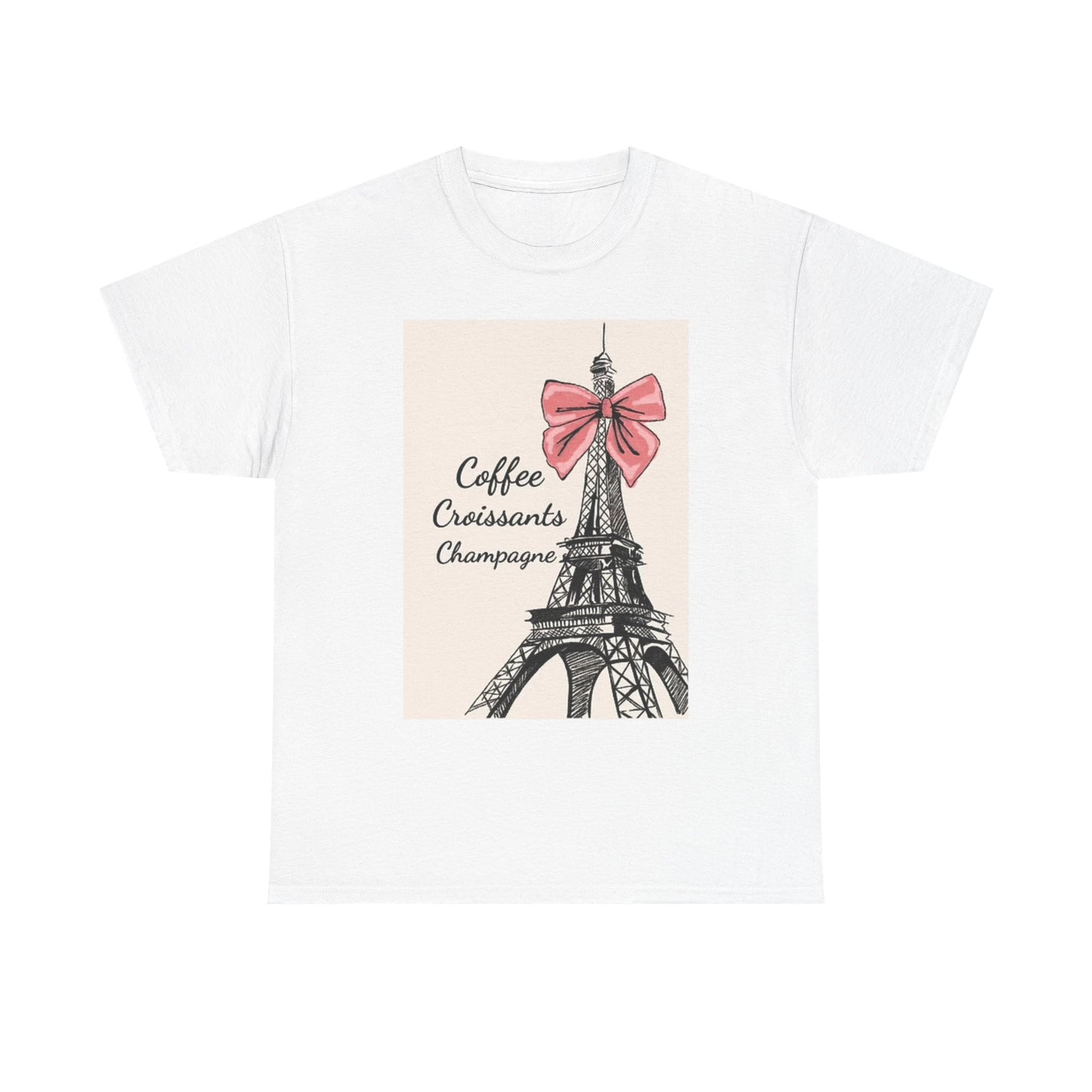 Coffee Croissants Champagne Graphic T SHirt Paris France Unisex Heavy Cotton Tee