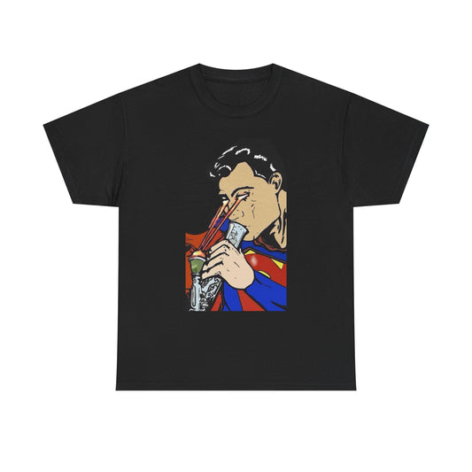 Funny Superman Bong Weed Humor Graphic T Shirt Unisex Heavy Cotton Tee