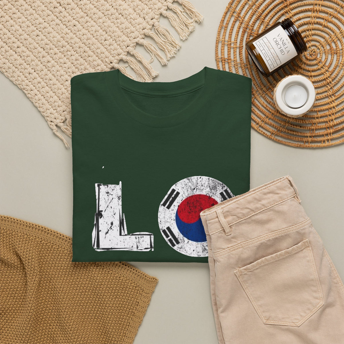 Love South Korea Graphic T Shirt Men's Heavy Cotton Tee