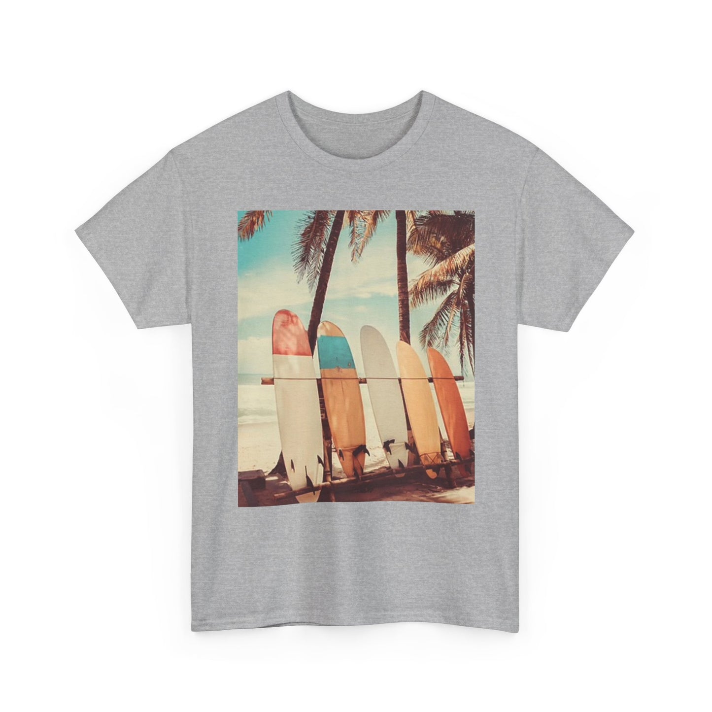 Surfboards On The Beach T Shirt Retro Graphic Unisex Heavy Cotton Tee