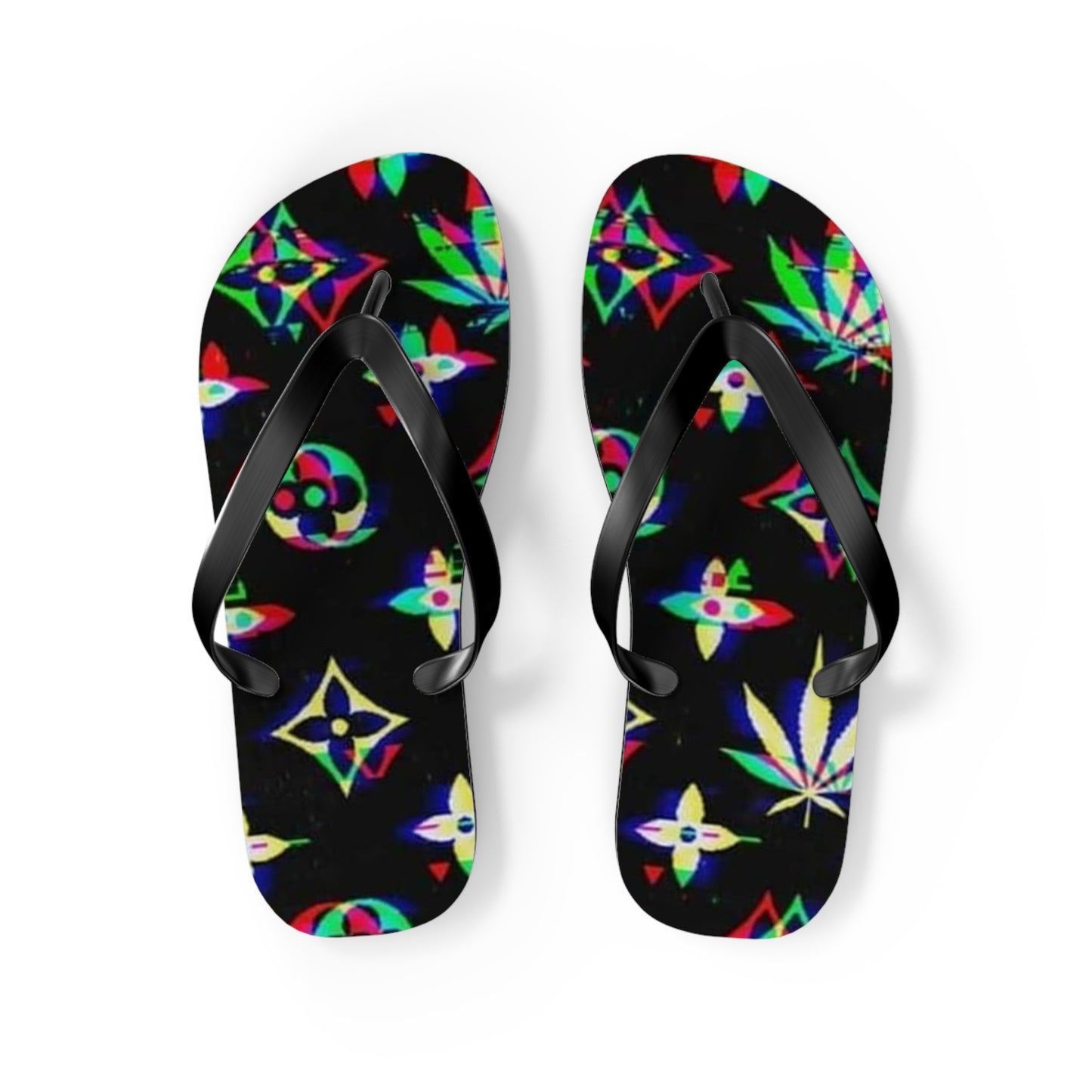 WAVES And SUN Co Sandals Weed Leafs  - Flip Flops -Slides Summer Beach BRAND NEW