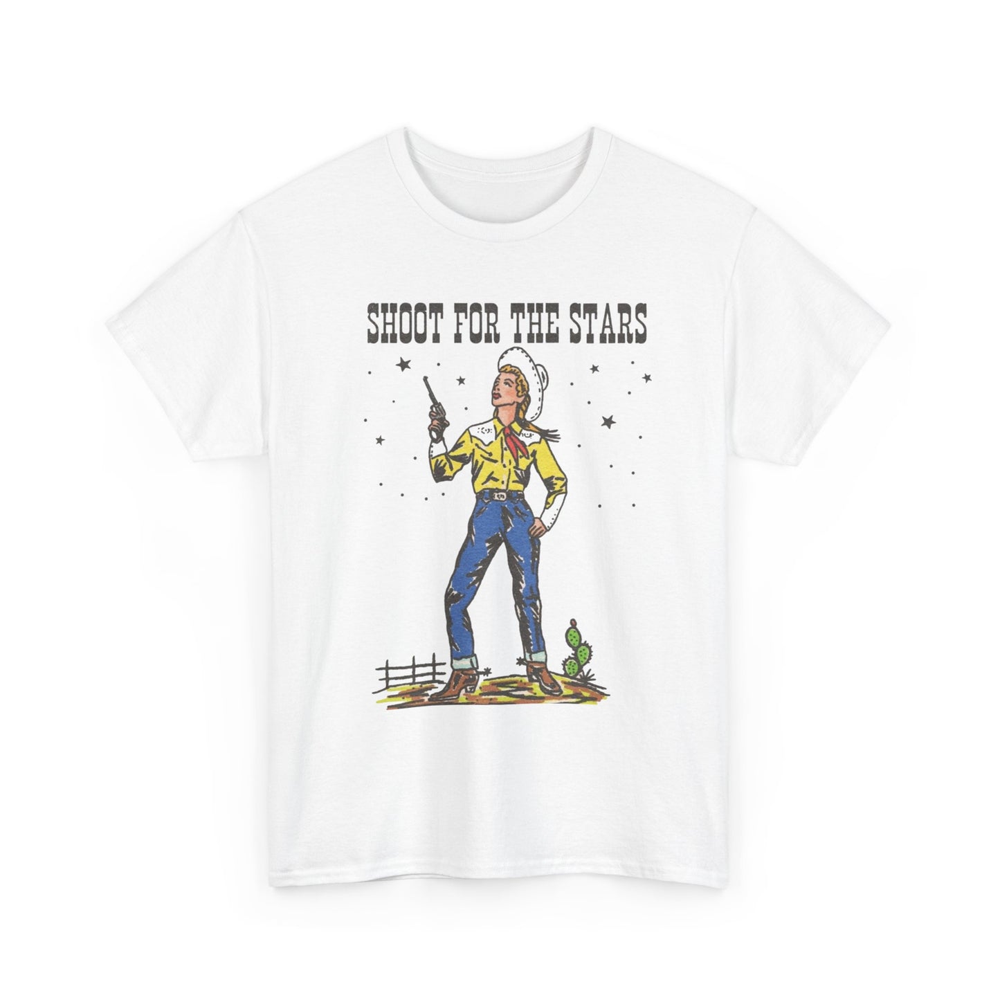 Shoot For The Stars Cowgirl Graphic T Shirt Unisex Heavy Cotton Tee NEW Gift