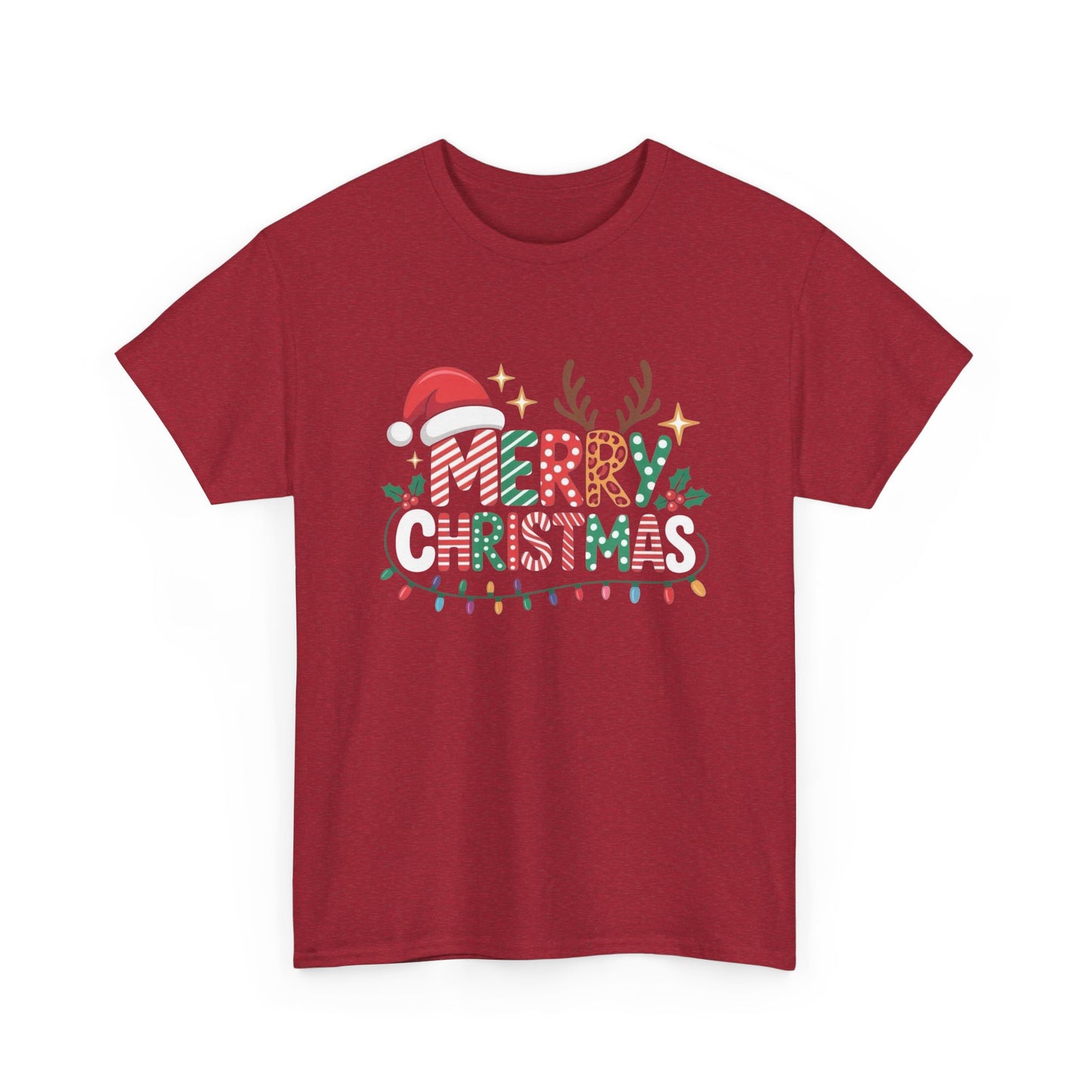 Merry Christmas Antlers Graphic T Shirt NEW Unisex Heavy Cotton Tee
