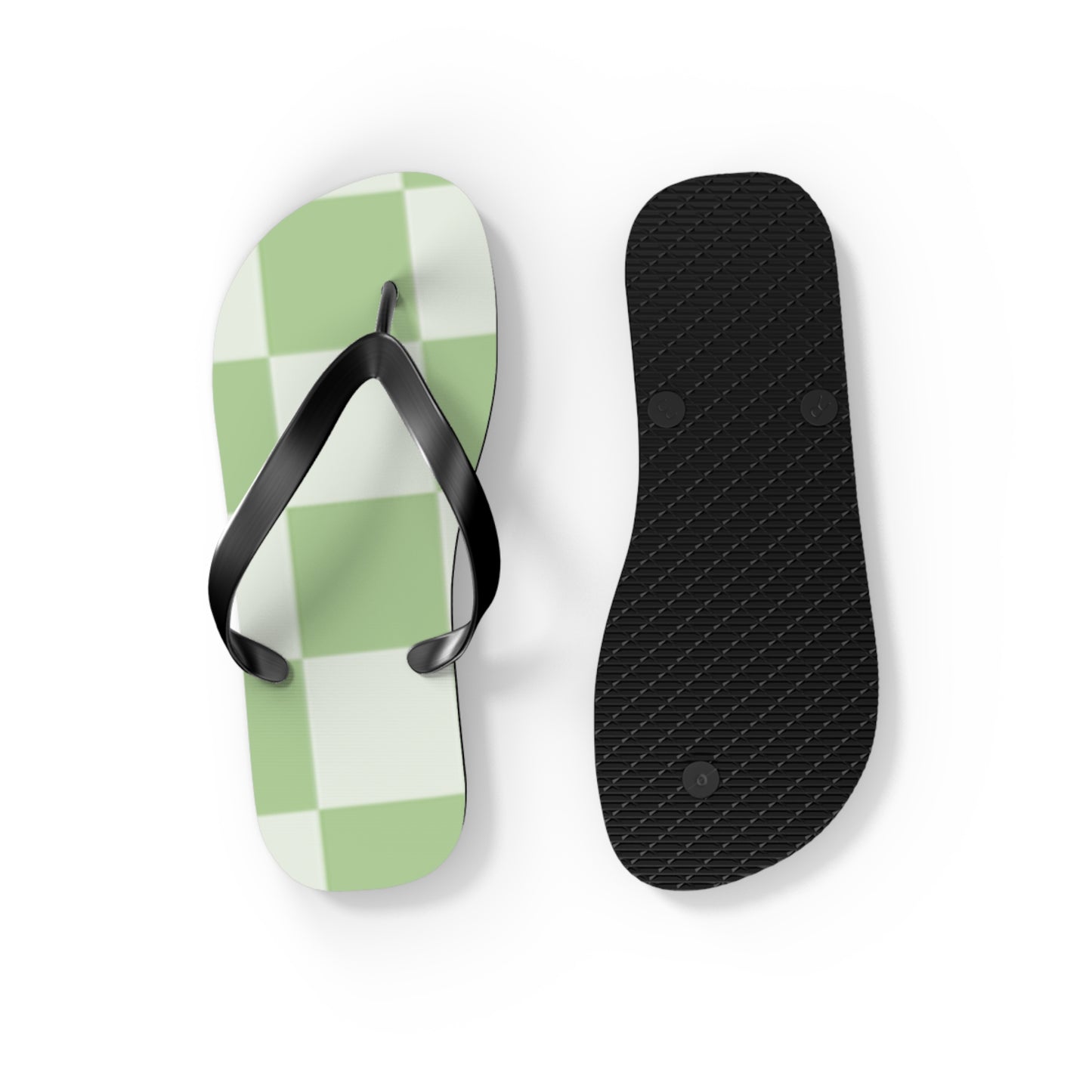Green Checkered Sandals, Beach Shoes, Vacation Flip Flops, Pool Slides