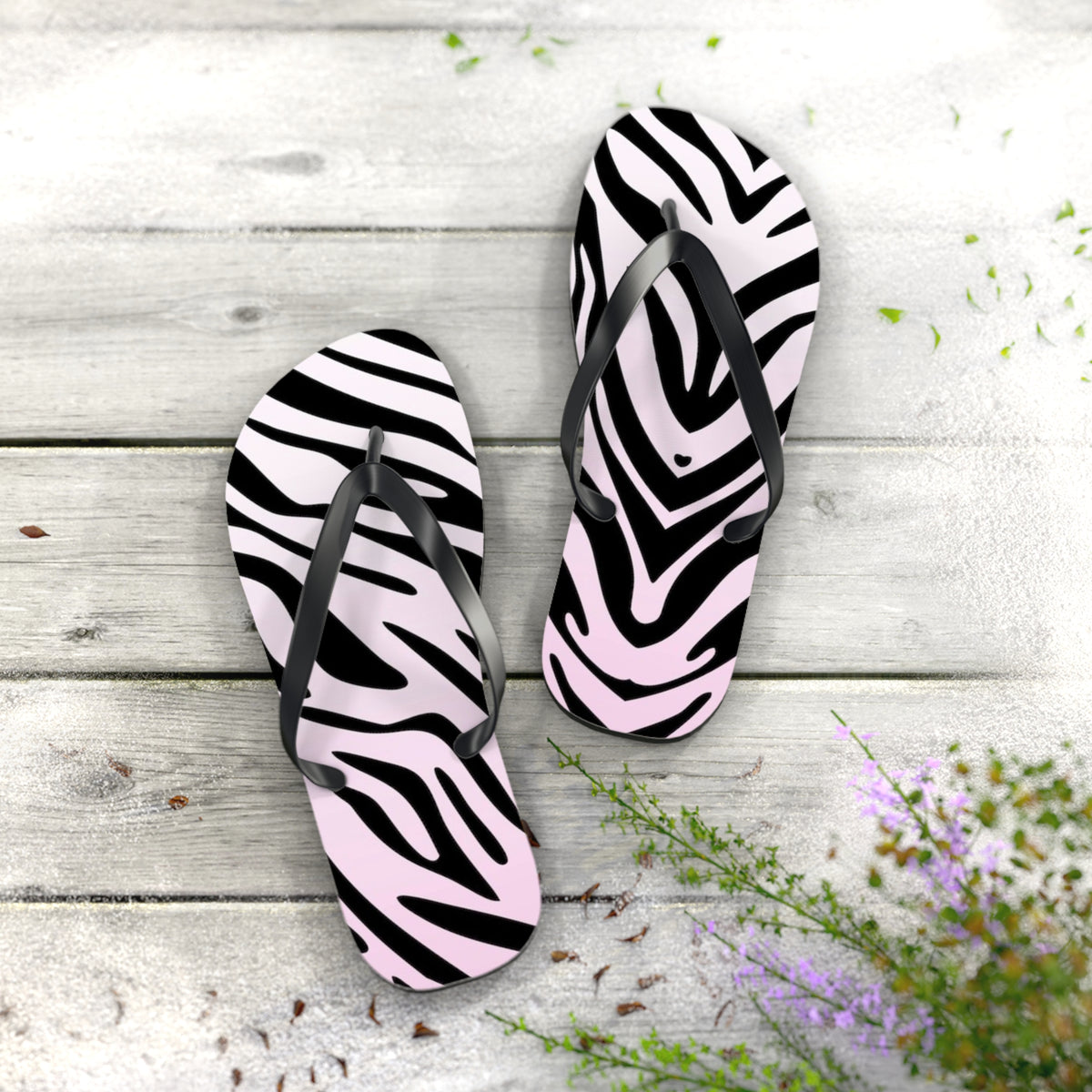 Zebra Print Beach Sandals, Slides for Summer, Flip Flops, Water Resistant