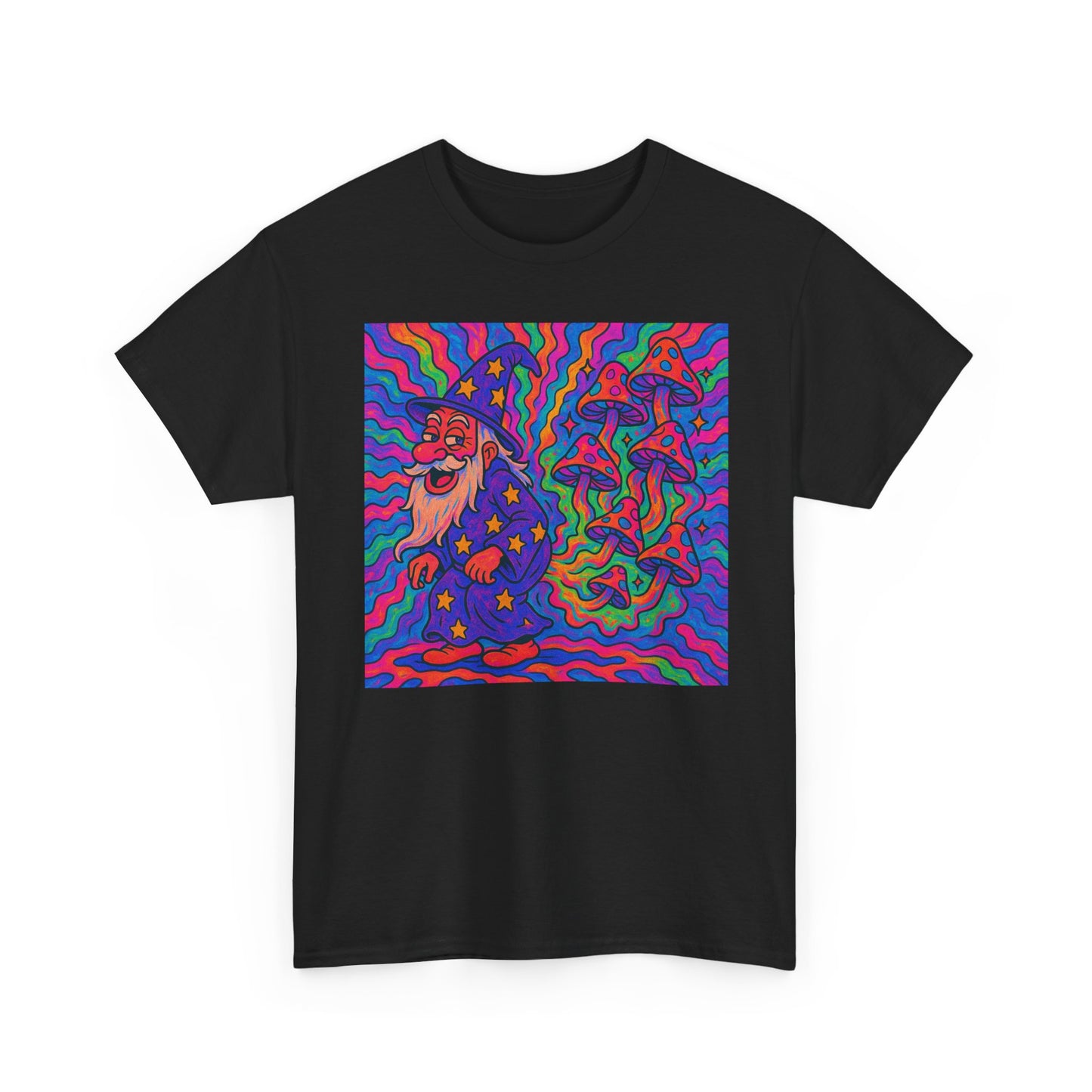 Wizard Farting Magic Mushrooms Graphic T Shirt Funny Unisex Heavy Cotton Tee