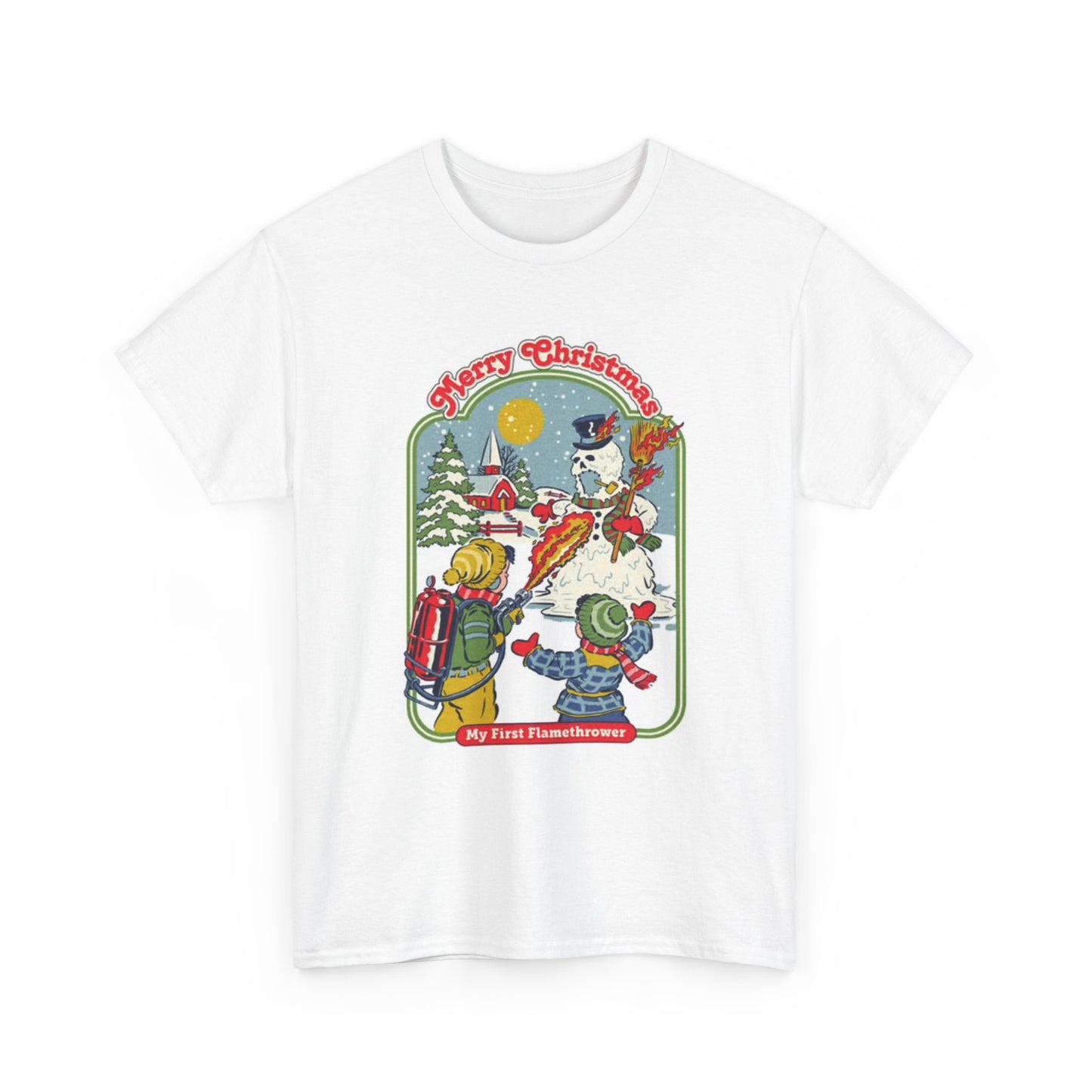 Merry Christmas Flame Thrower Graphic T Shirt Retro Holidays Unisex Heavy Cotton