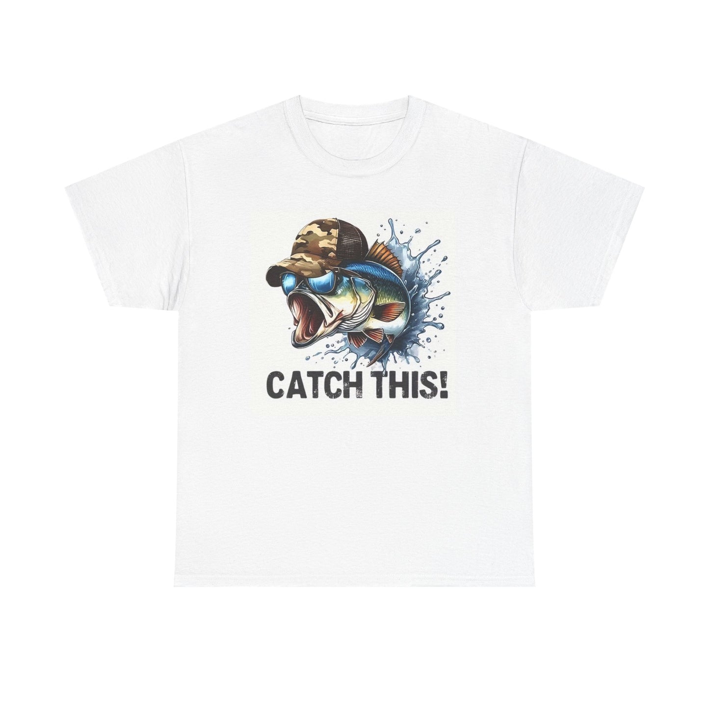 Catch This Bass Graphic T Shirt Funny Fishing Outdoors Unisex Heavy Cotton Tee