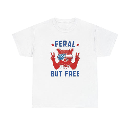 Feral But Free American Flag Graphic T-Shirt Unisex Heavy Cotton Tee NEW