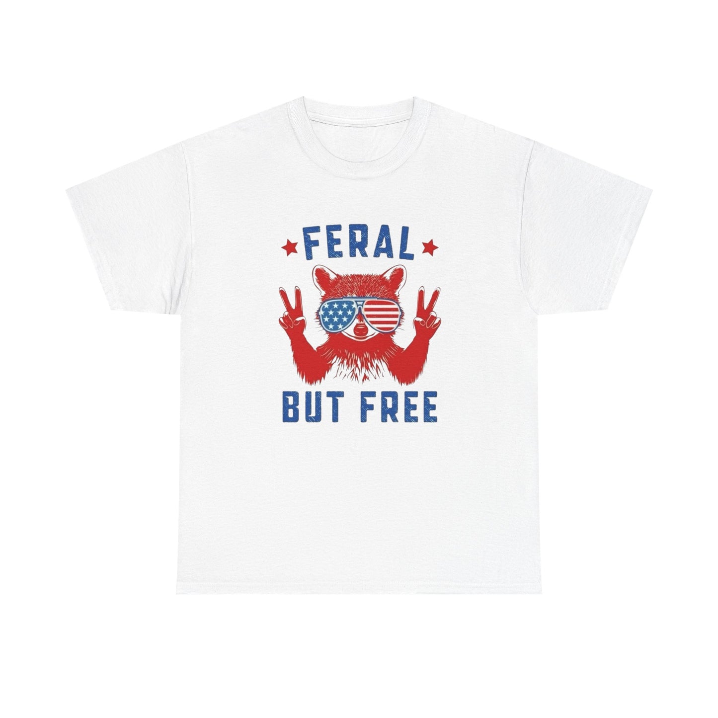 Feral But Free American Flag Graphic T-Shirt Unisex Heavy Cotton Tee NEW