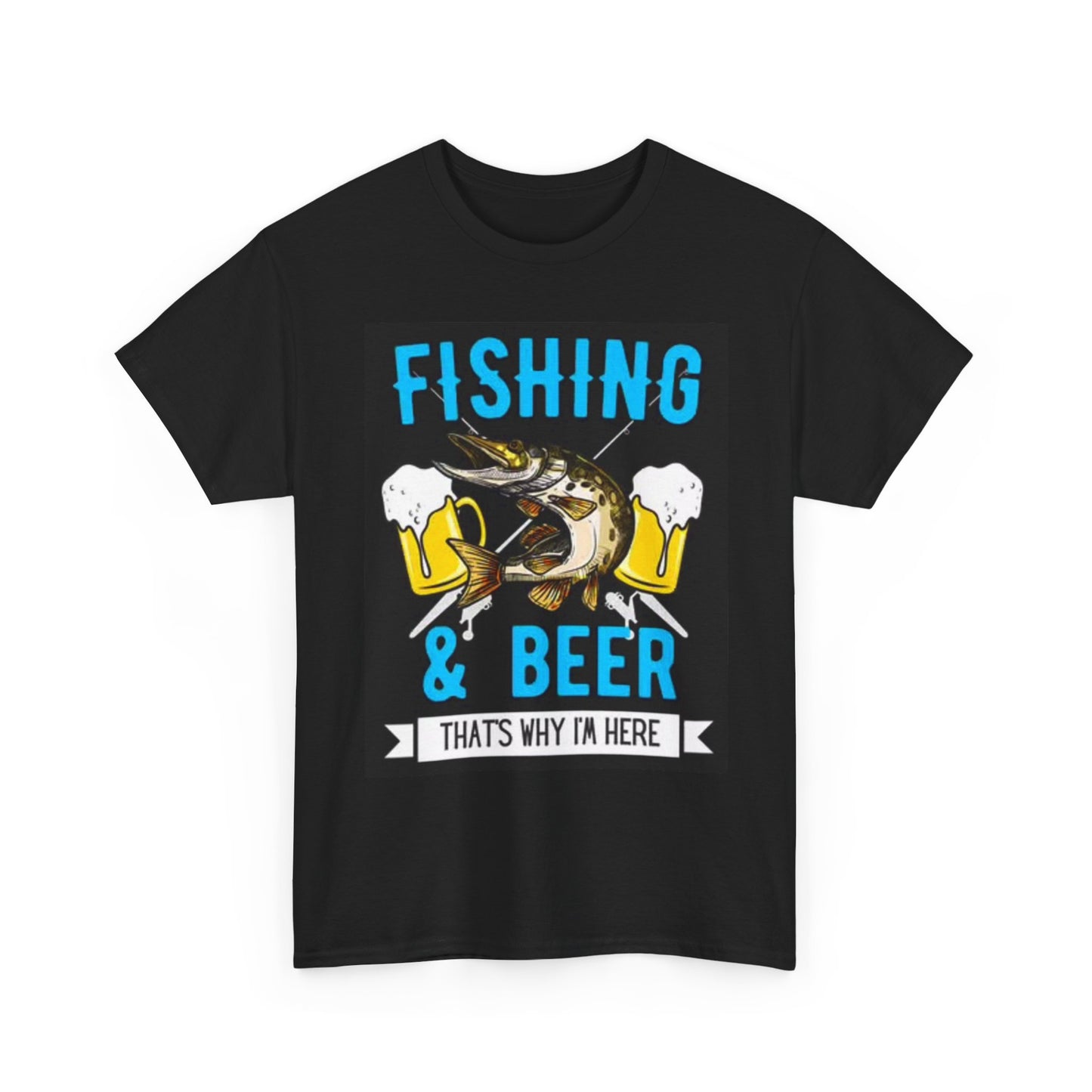 Fishing And Beer Graphic T Shirt Outdoors Hiking Unisex Heavy Cotton Tee