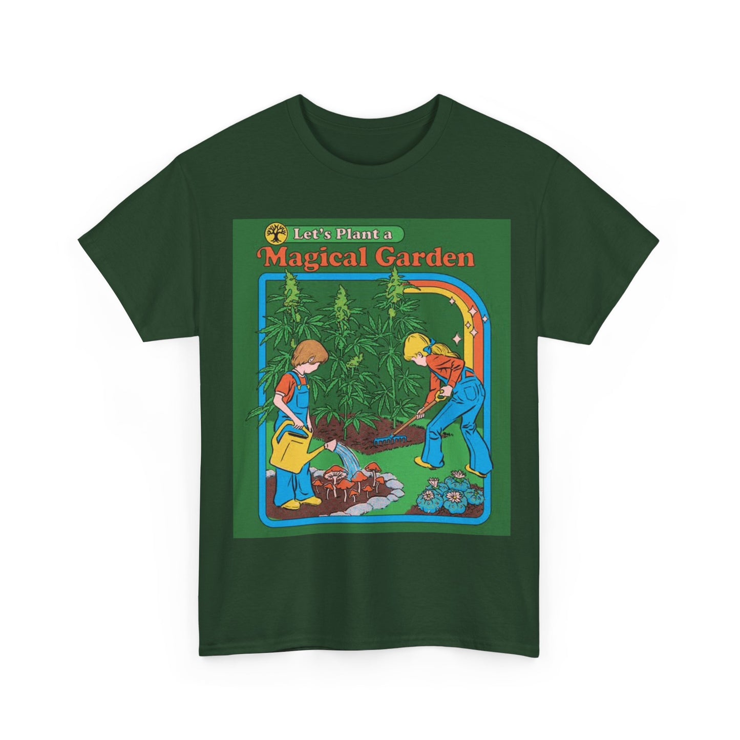 Magical Garden Tshirt Vintage Weed Funny Graphic Mushrooms Unisex Heavy Cotton