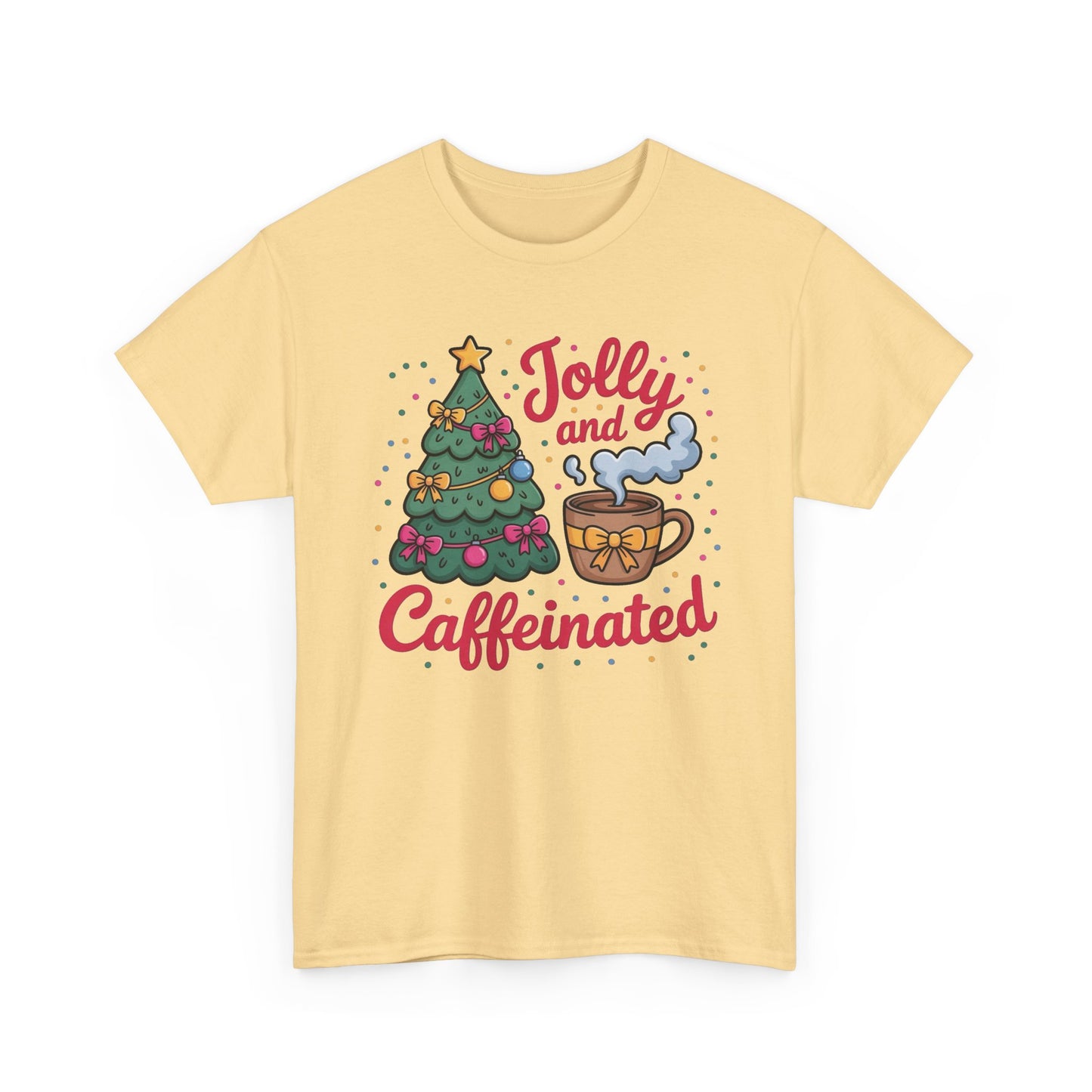 Jolly And Caffeinated Christmas Coffee Graphic T Shirt NEW ADULT