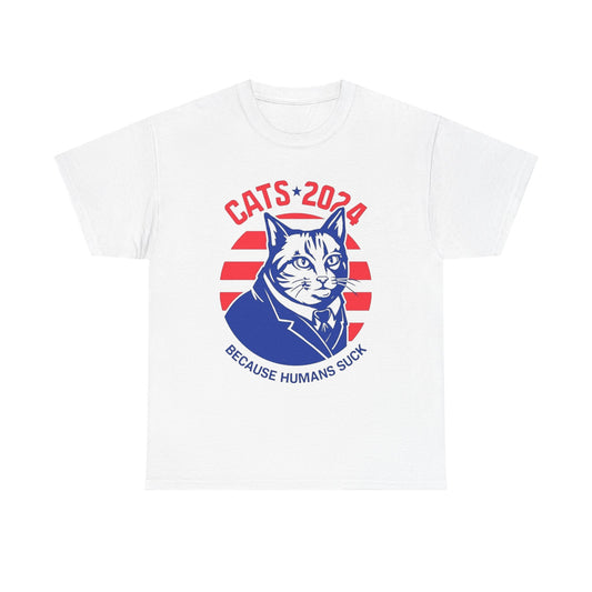 Cats 2024 Funny People Suck Graphic T Shirt Unisex Heavy Cotton Tee NEW