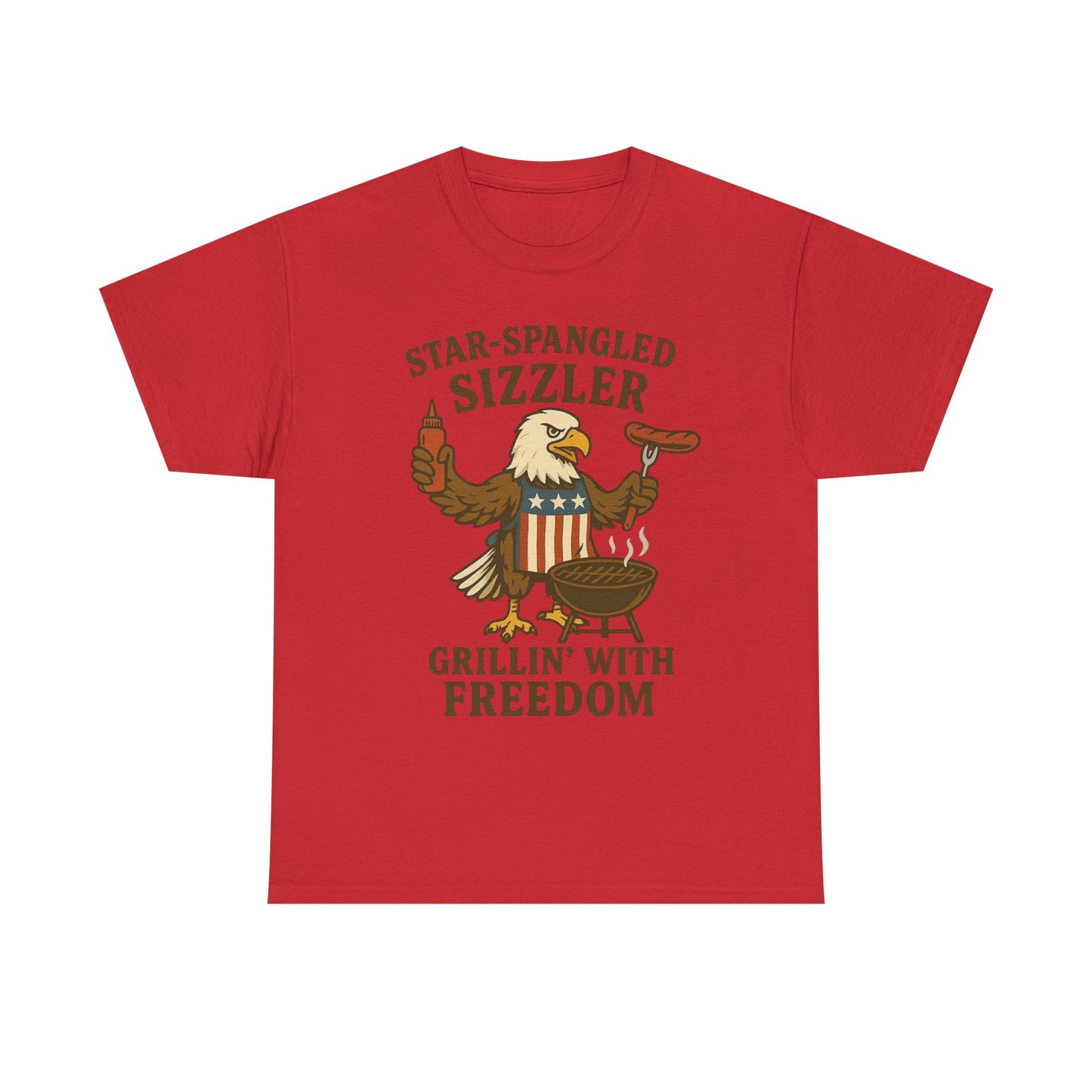 Grilling With Freedom American Flag T Shirt USA Bald Eagle Unisex Heavy Cotton